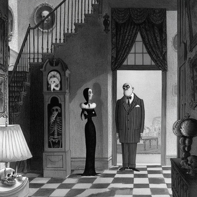 Charles Addams style, Midjourney V8.2, render 3 of 4