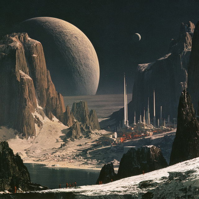 Chesley Bonestell style, Midjourney V8.2, render 2 of 4