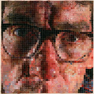 Chuck Close style, Midjourney V8.2, render 3 of 4