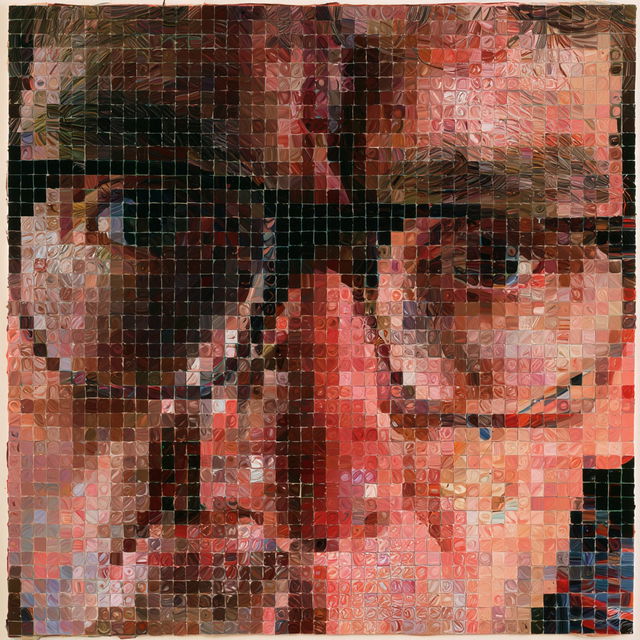 Chuck Close style, Midjourney V8.2, render 3 of 4