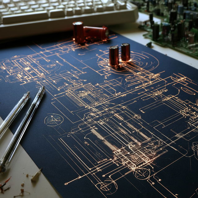 Circuit diagram style, Midjourney V8.2, render 1 of 4