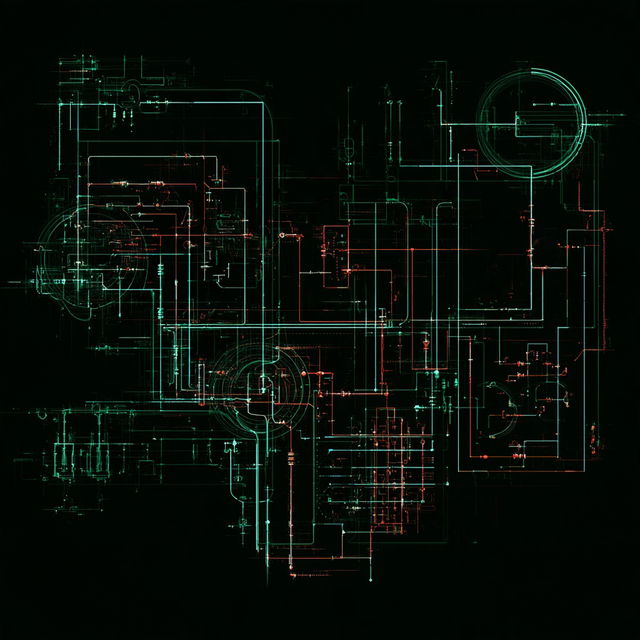 Circuit diagram style, Midjourney V8.2, render 3 of 4