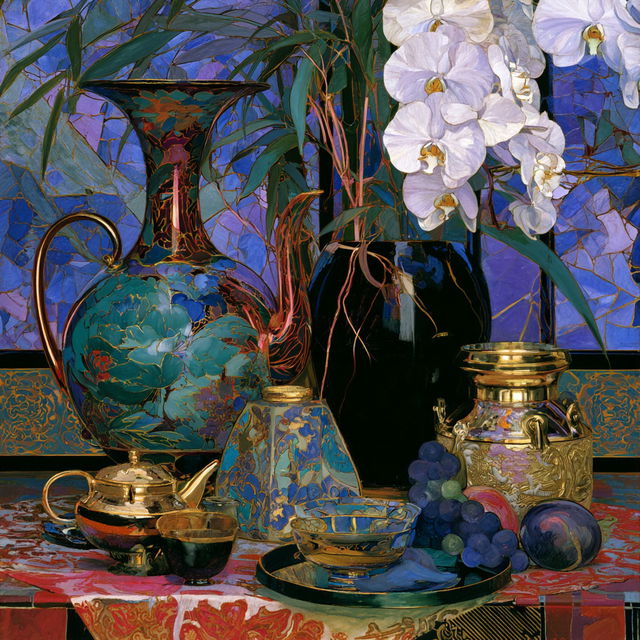 Cloisonnism style, Midjourney V8.2, render 3 of 4
