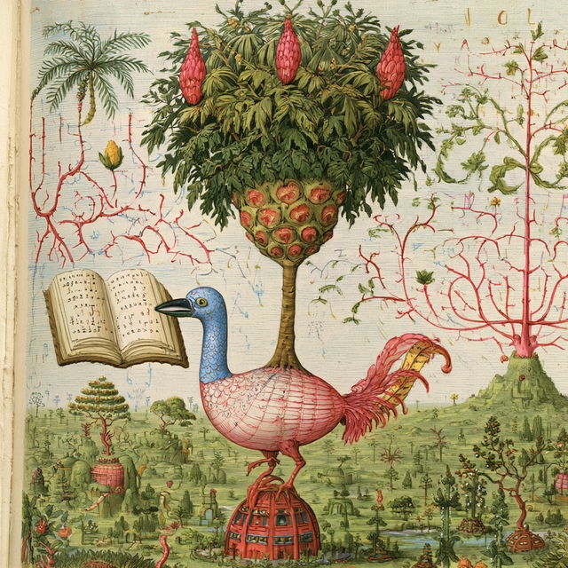 Codex Seraphinianus style, Midjourney V8.2, render 4 of 4