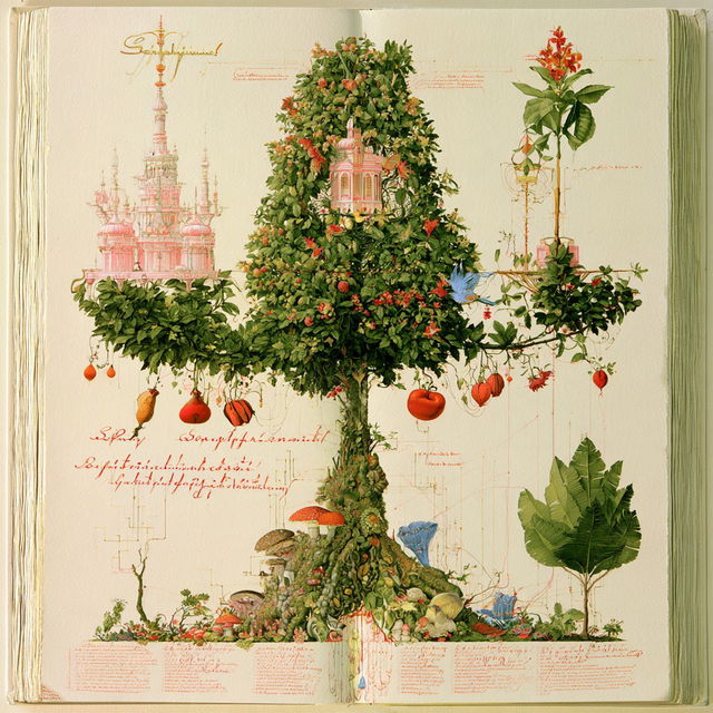 Codex Seraphinianus style, Midjourney V8.2, render 3 of 4