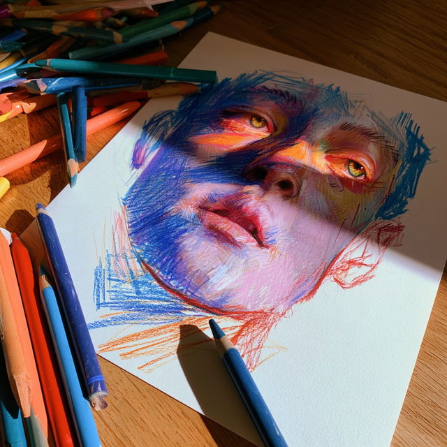 Crayon drawing style, Midjourney V8.2, render 2 of 4