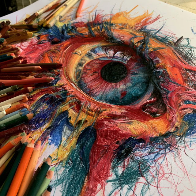 Crayon drawing style, Midjourney V8.2, render 1 of 4