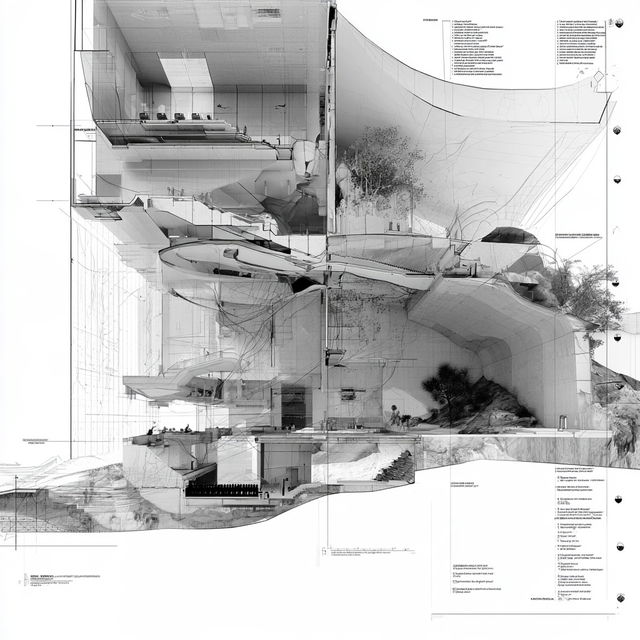 Cross-section plan style, Midjourney V8.2, render 2 of 4