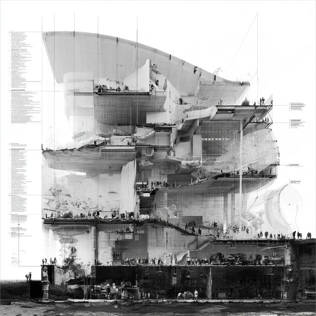 Cross-section plan style, Midjourney V8.2, render 4 of 4