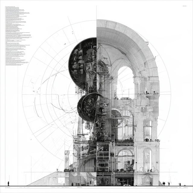 Cross-section plan style, Midjourney V8.2, render 3 of 4