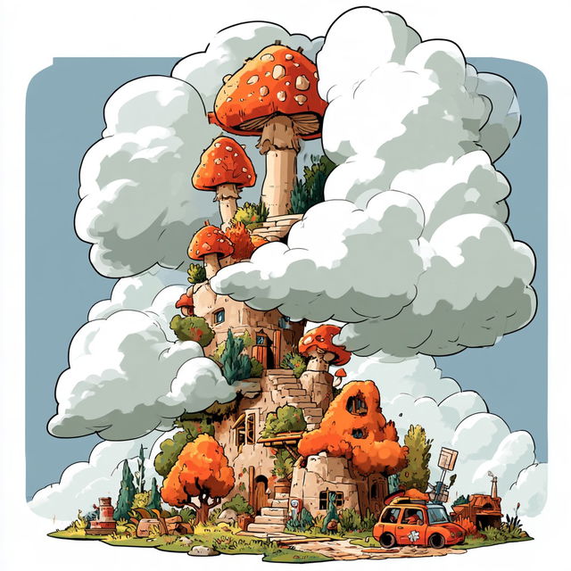 Mushroom Crown Vignettes style, Midjourney V8.2, render 3 of 4