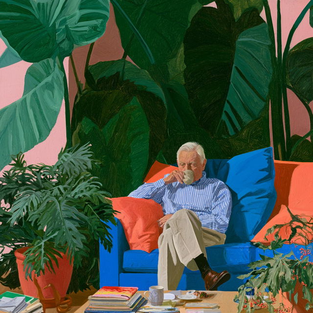 David Hockney style, Midjourney V8.2, render 1 of 4