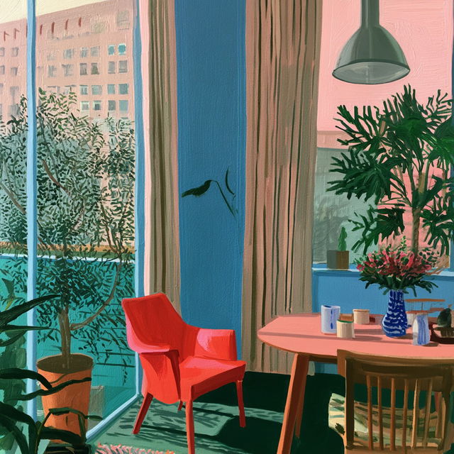 David Hockney style, Midjourney V8.2, render 4 of 4