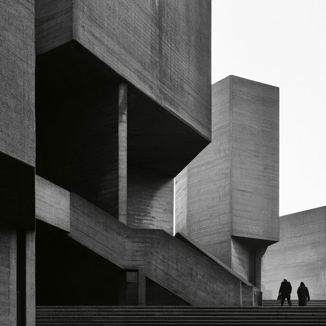 Denys Lasdun style, Midjourney V8.2, render 2 of 4