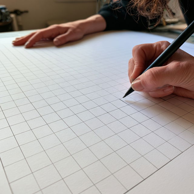 Drawing grid paper style, Midjourney V8.2, render 1 of 4