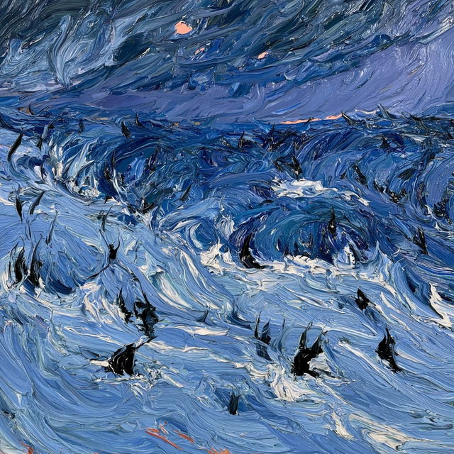 Turbulent Winter Expressionism style, Midjourney V8.2, render 3 of 4