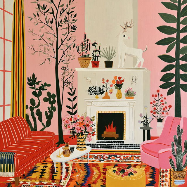 Ornamental Tropic Interiorism style, Midjourney V8.2, render 3 of 4