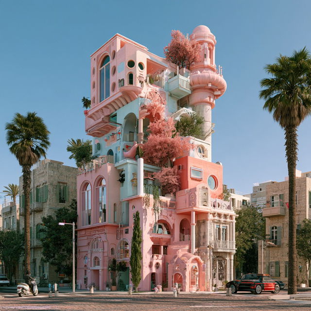Eclectic architecture style, Midjourney V8.2, render 3 of 4