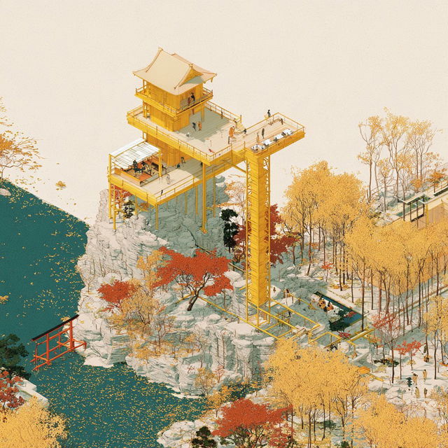 Isometric Roc Architecture style, Midjourney V8.2, render 1 of 4