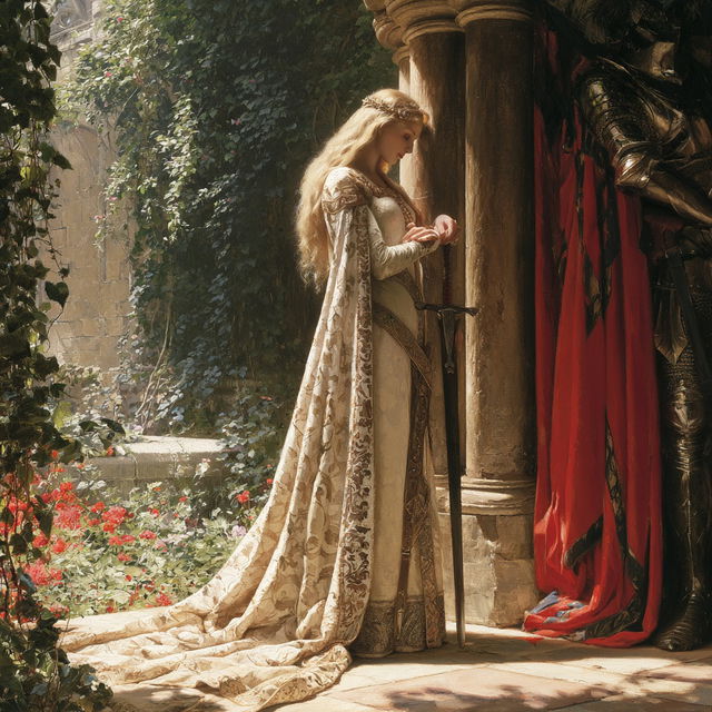 Edmund Leighton style, Midjourney V8.2, render 4 of 4
