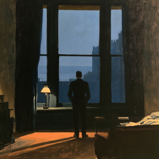 Edward Hopper style, Midjourney V8.2, render 1 of 4