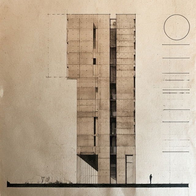 Elevation drawing style, Midjourney V8.2, render 4 of 4