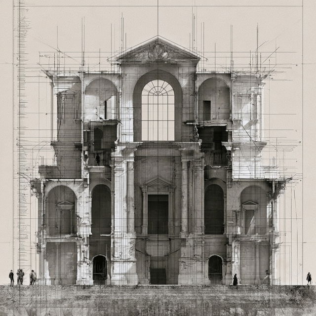 Elevation drawing style, Midjourney V8.2, render 3 of 4
