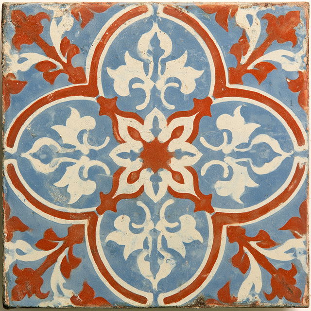 Encaustic tile style, Midjourney V8.2, render 2 of 4