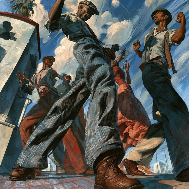 Ernie Barnes style, Midjourney V8.2, render 3 of 4