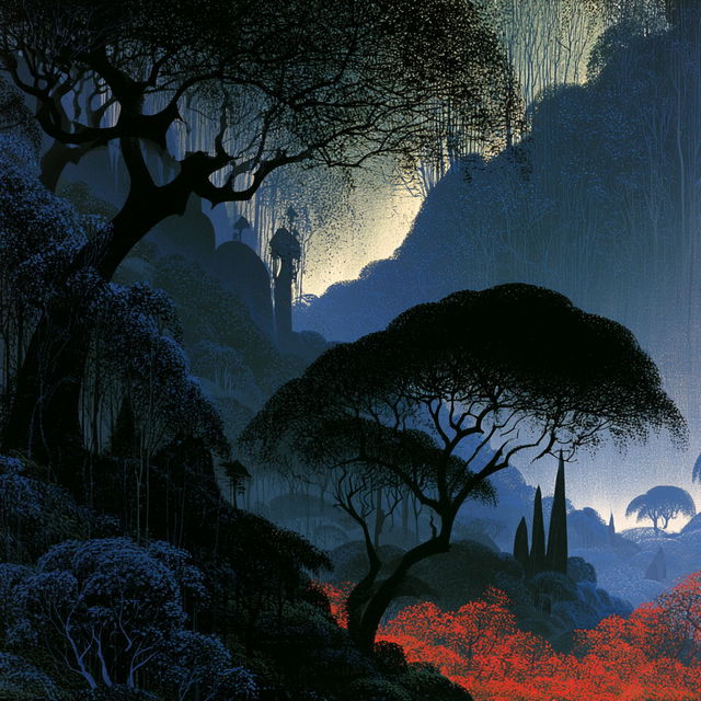 Eyvind Earle style, Midjourney V8.2, render 2 of 4
