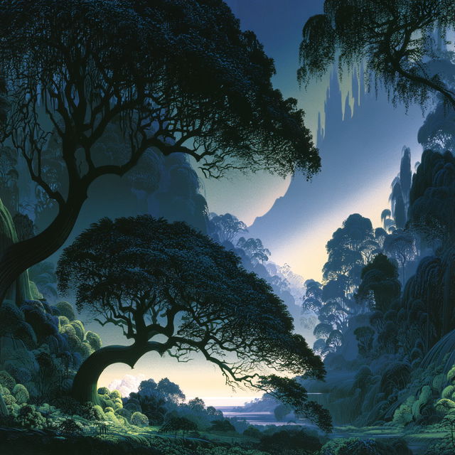 Eyvind Earle style, Midjourney V8.2, render 1 of 4