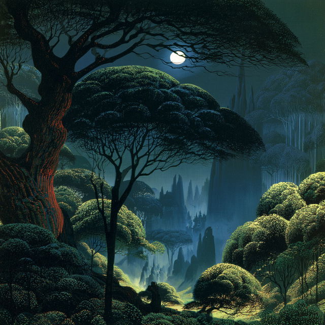 Eyvind Earle style, Midjourney V8.2, render 4 of 4