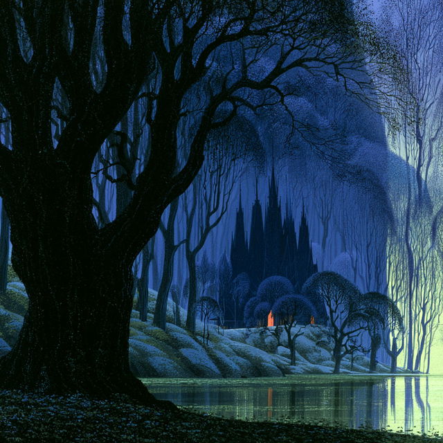 Eyvind Earle style, Midjourney V8.2, render 3 of 4