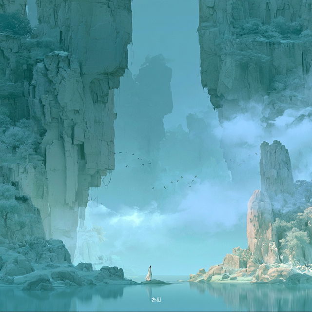 Cliffstring Shanshuit style, Midjourney V8.2, render 1 of 4