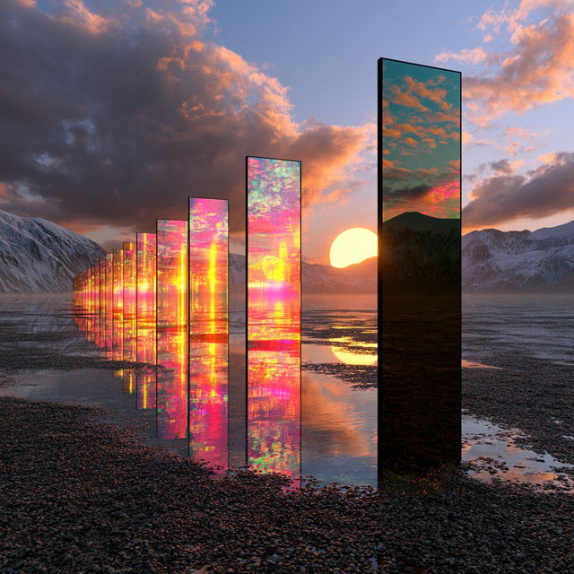 Stratified Mirrorcut style, Midjourney V8.2, render 1 of 4