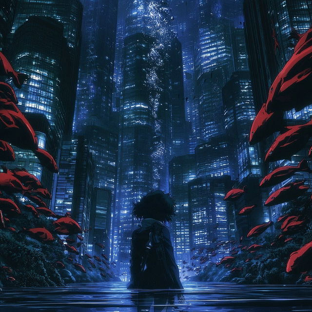 Redblue Megalith Anime style, Midjourney V8.2, render 4 of 4