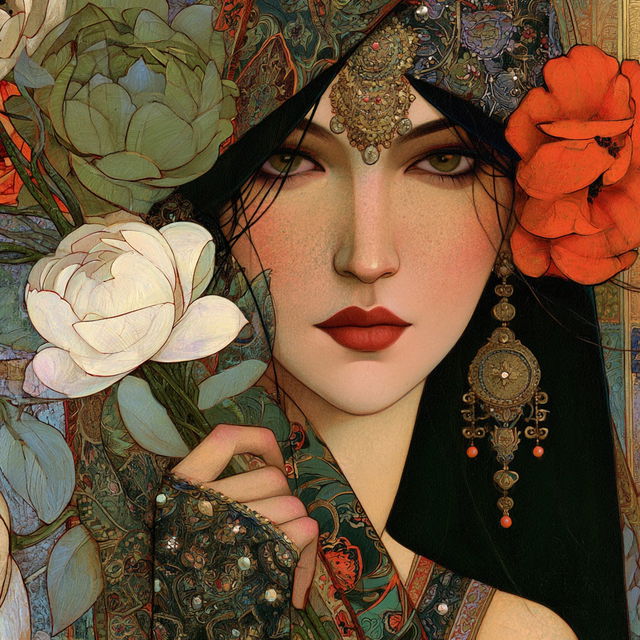 Faiza Maghni style, Midjourney V8.2, render 4 of 4