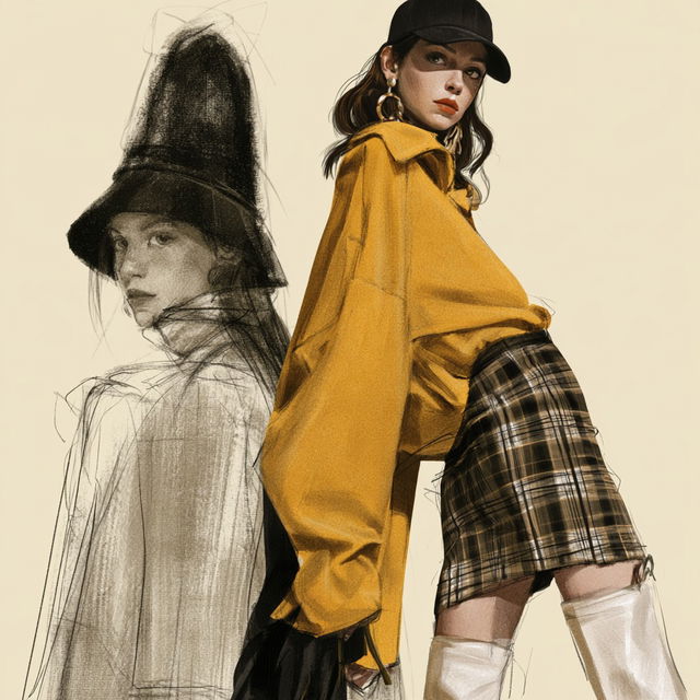 Fashion illustration style, Midjourney V8.2, render 3 of 4