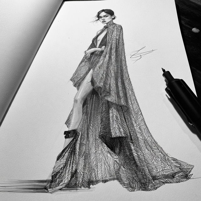 Fashion sketch style, Midjourney V8.2, render 2 of 4