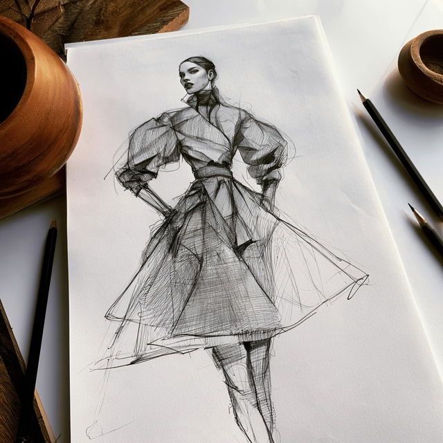 Fashion sketch style, Midjourney V8.2, render 3 of 4