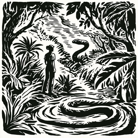 Linocut Serpentism style (SREF codes), Midjourney V8.2