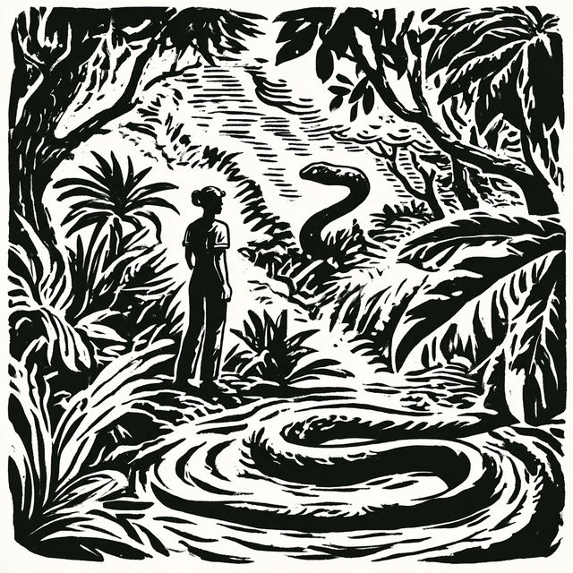 Linocut Serpentism style, Midjourney V8.2, render 1 of 4