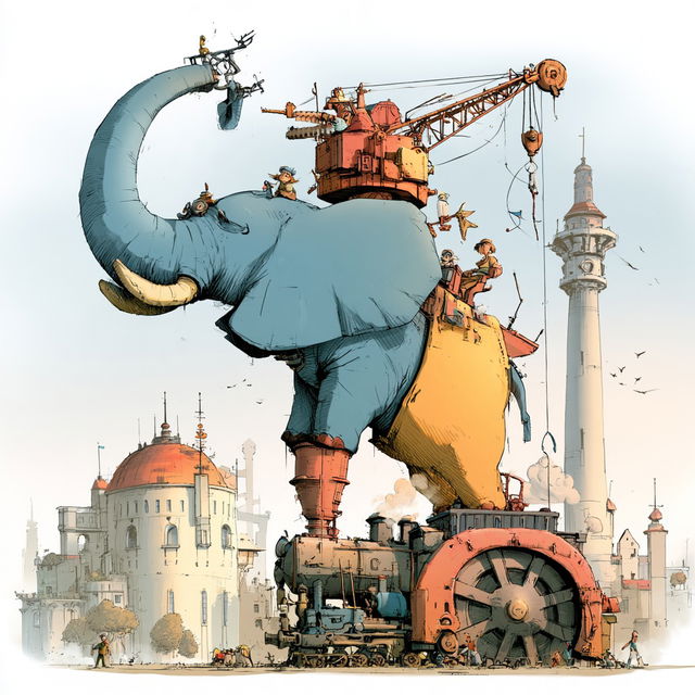 Elephantopter Almanac style, Midjourney V8.2, render 1 of 4