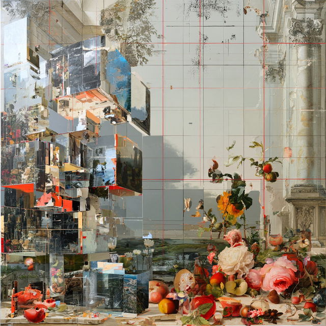 Fragmented composition style, Midjourney V8.2, render 3 of 4