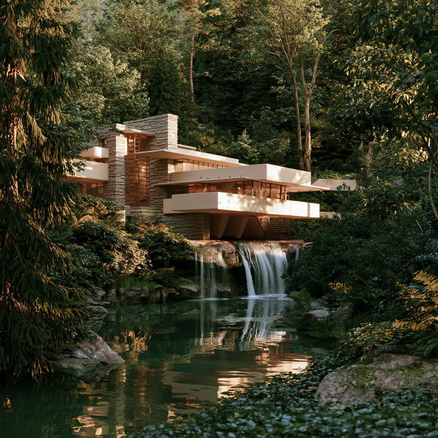 Frank Lloyd Wright style, Midjourney V8.2, render 3 of 4