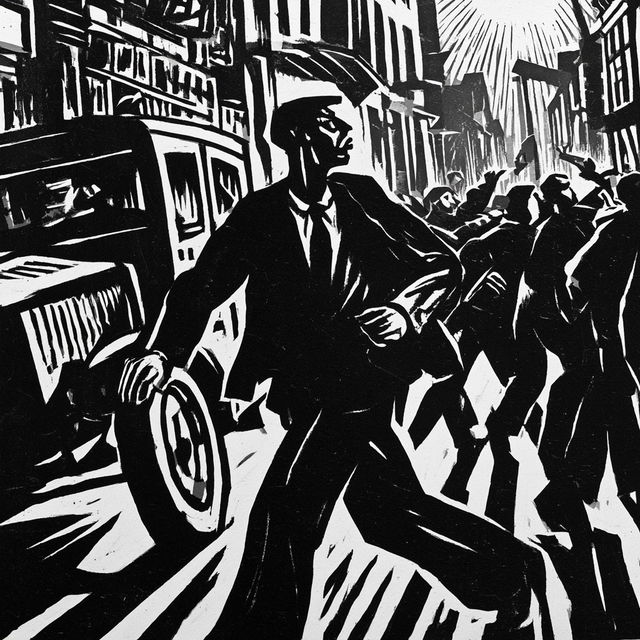 Frans Masereel style, Midjourney V8.2, render 3 of 4