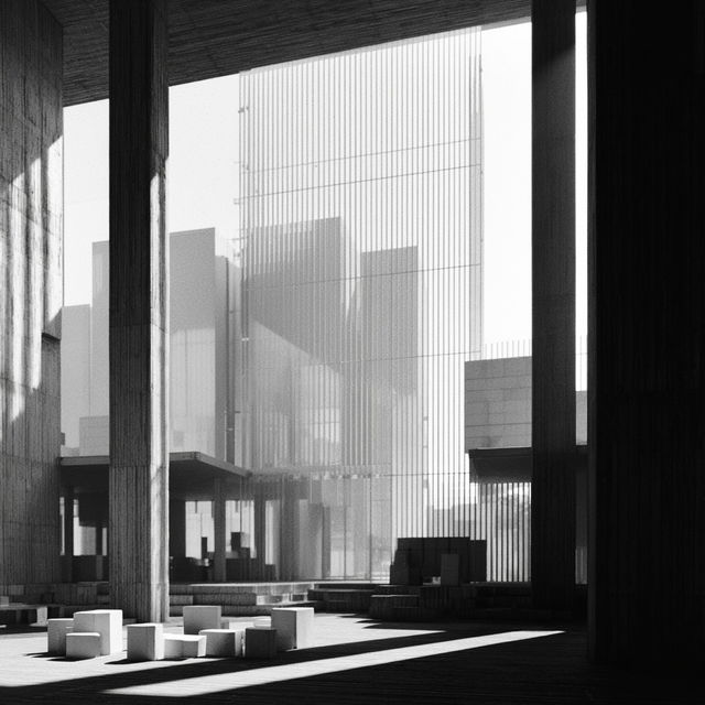 Fumihiko Maki style, Midjourney V8.2, render 1 of 4