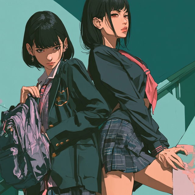 Gakuen anime style style, Midjourney V8.2, render 1 of 4