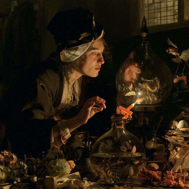 Gerrit Dou style, Midjourney V8.2, render 1 of 4