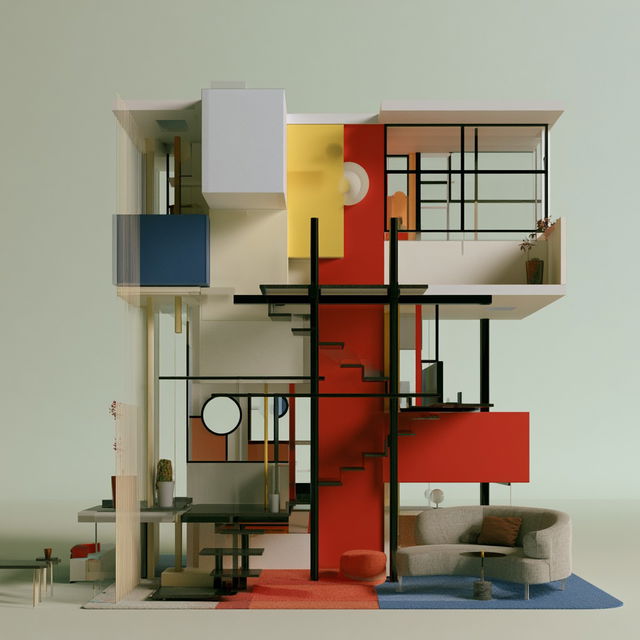 Gerrit Rietveld style, Midjourney V8.2, render 4 of 4